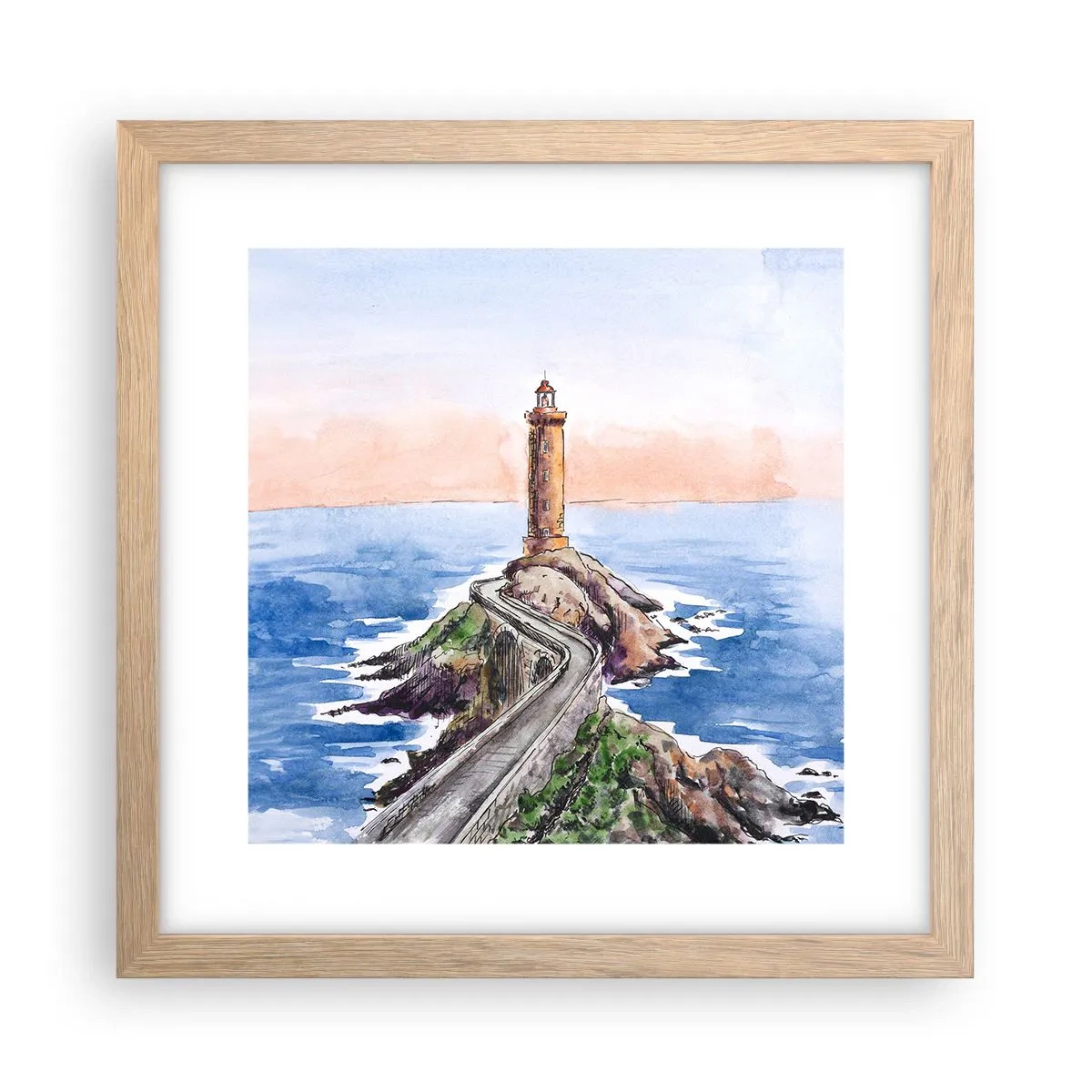 Een poster in een licht eiken lijst - Kijkend naar de zee - 30x30 cm