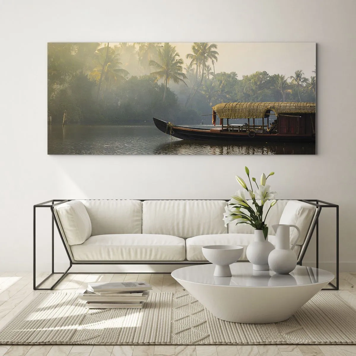 Schilderen op glas - Huis aan de rivier - 120x50 cm