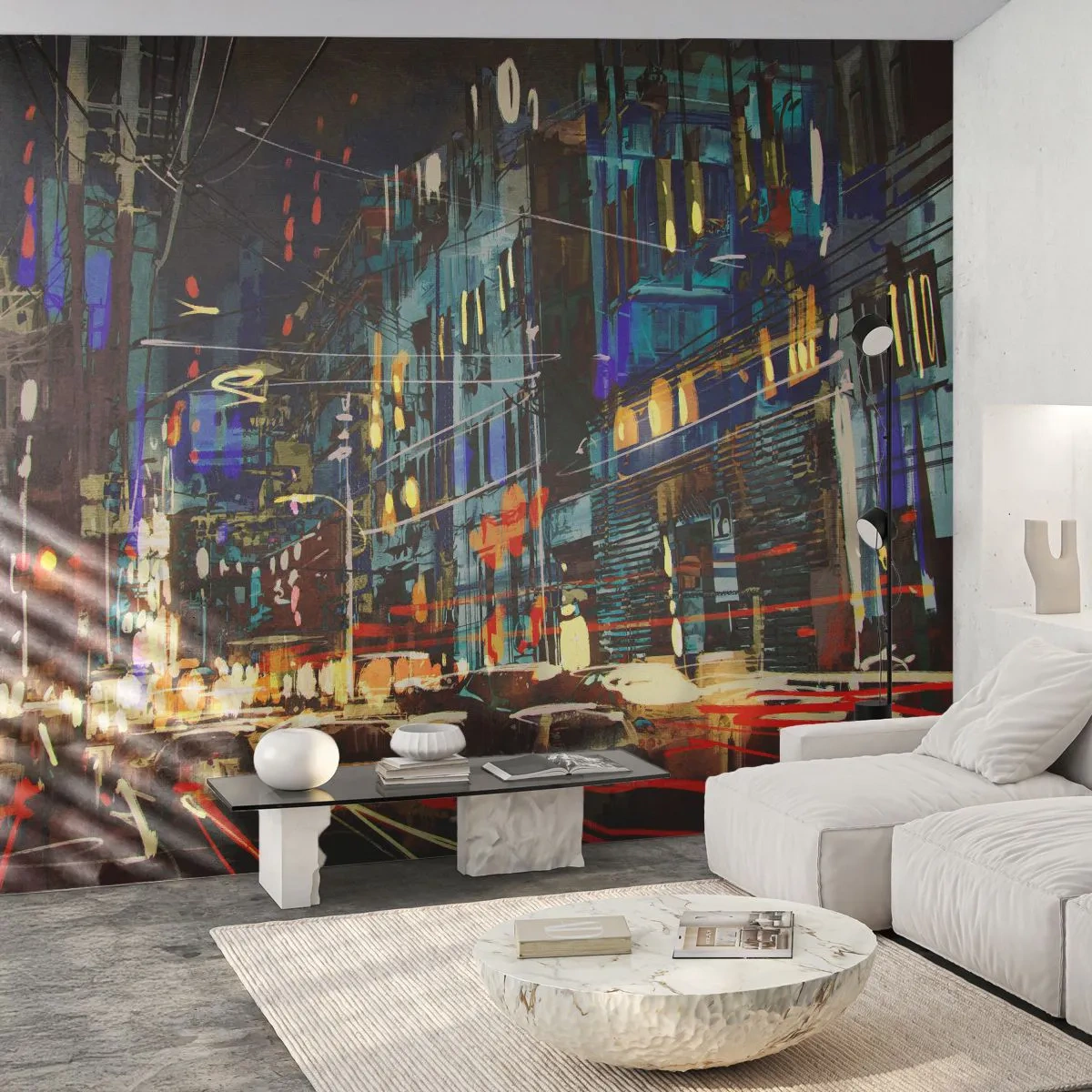 Fotobehang Standard Eco - Avonddrukte op straat - Stad, Architectuur, Nachtleven - 400x280 cm