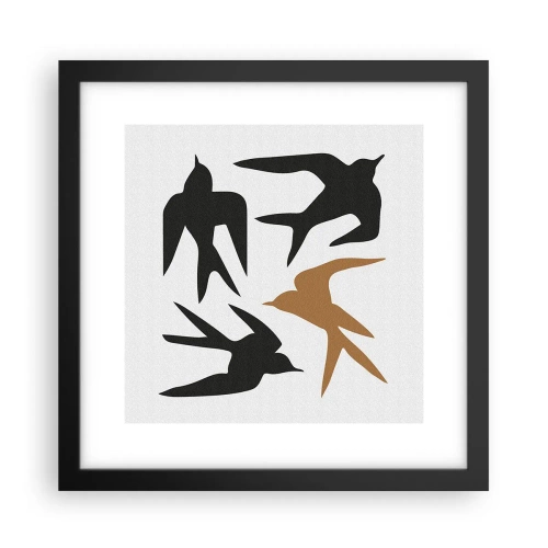 Poster in een zwarte lijst - Zwaluwen spel - 30x30 cm