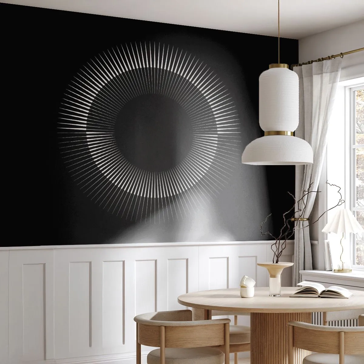 Fotobehang Premium Sand - Zwarte zon - Donker, Zon, Wiel - 350x256 cm