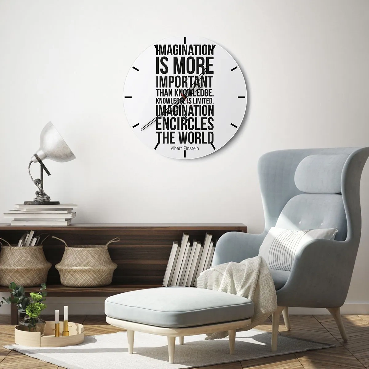 Wandklok - Klok - Einstein over de kracht van verbeelding - 30x30 cm