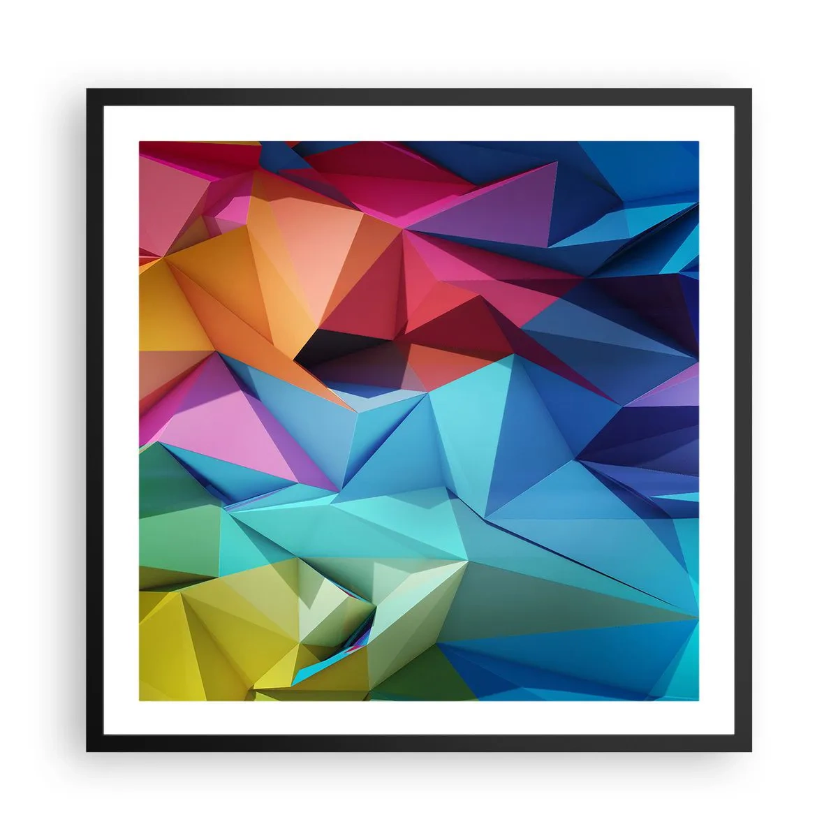 Poster in een zwarte lijst - Regenboog origami - 60x60 cm