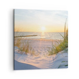 Schilderen op canvas - Het geluid van de zee, het zingen van vogels, een wild strand tussen het gras... - 60x60 cm