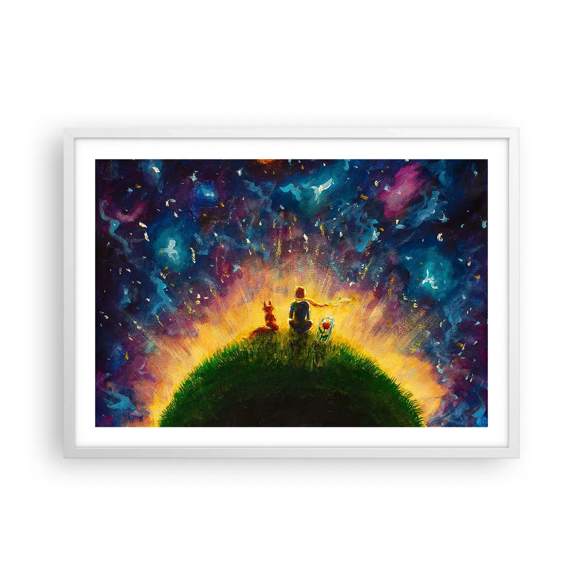 Poster in een witte lijst - Liefde en vriendschap - de hele wereld - 70x50 cm