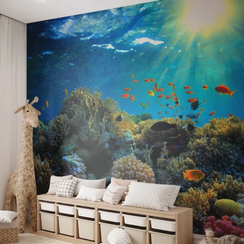 Fotobehang Premium Sand - Onderwater schatten - koraalrif, Oceaan, Maritiem - 100x70 cm