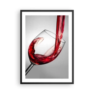Poster in een zwarte lijst - Rode wijn wordt in een glas geschonken - 50x70cm - Kleur - beweging - geluid - Moderne wanddecoratie voor woonkamer en slaapkamer ARTTOR