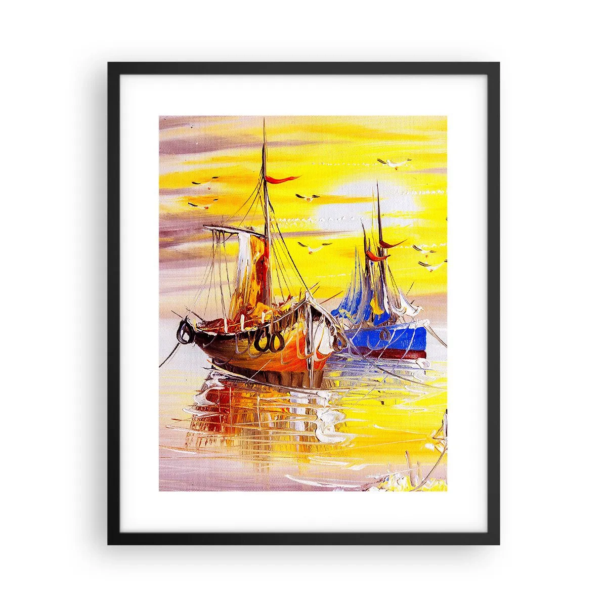 Poster in een zwarte lijst - Een welverdiende rust in de haven - 40x50 cm