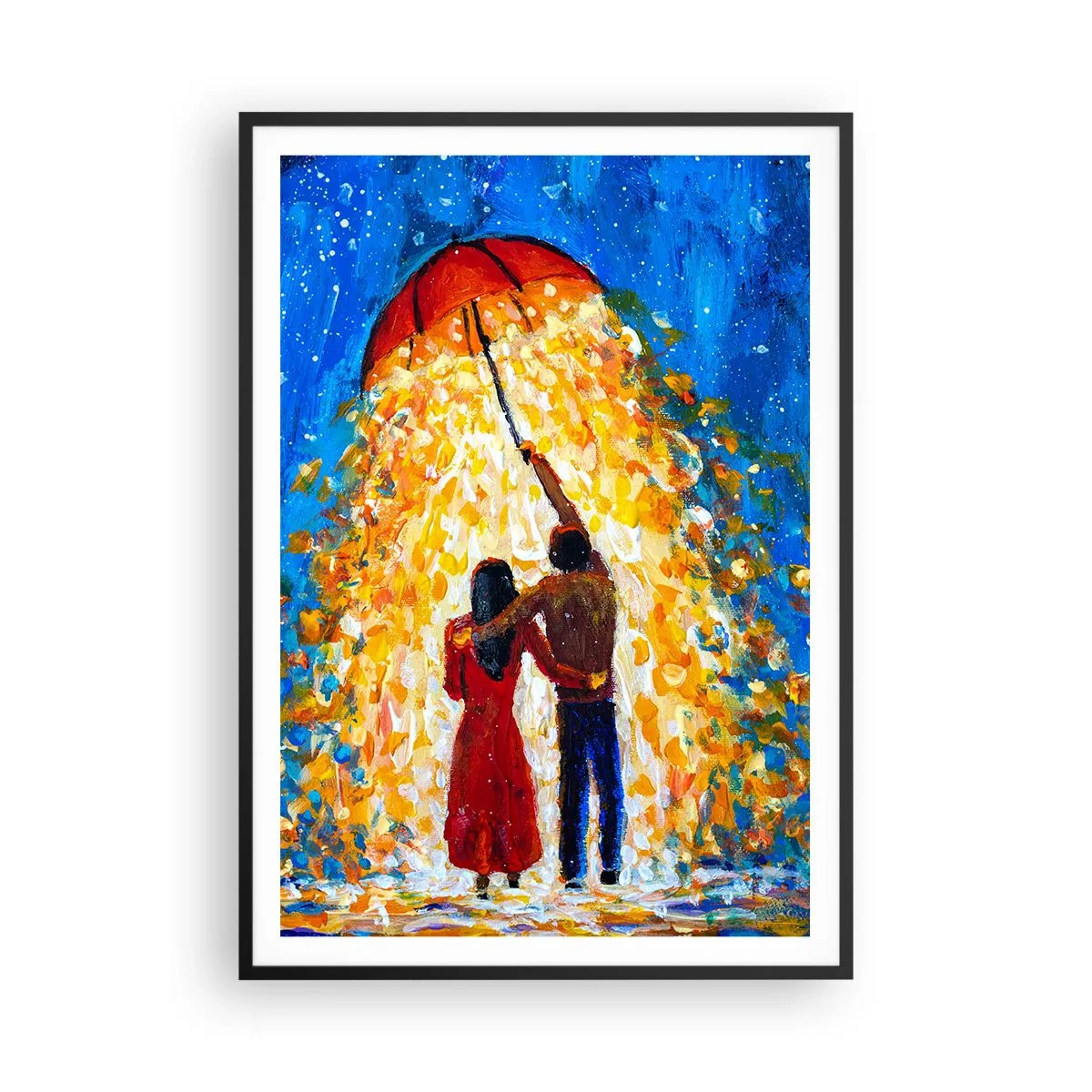 Poster in een zwarte lijst - De magie van een regenachtige avond? - 70x100 cm