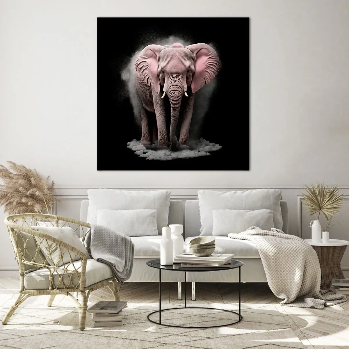 Schilderen op glas - Denk niet aan een roze olifant! - 70x70 cm
