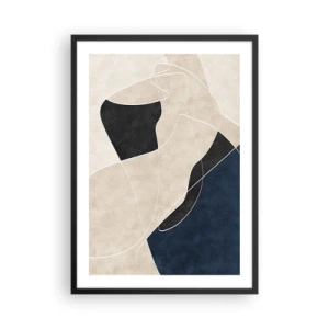 Poster in een zwarte lijst - Geometrische abstractie in tinten beige, zwart en marineblauw - 50x70cm - Abstracte compositie – kleurcontrast - Moderne wanddecoratie voor woonkamer en slaapkamer ARTTOR