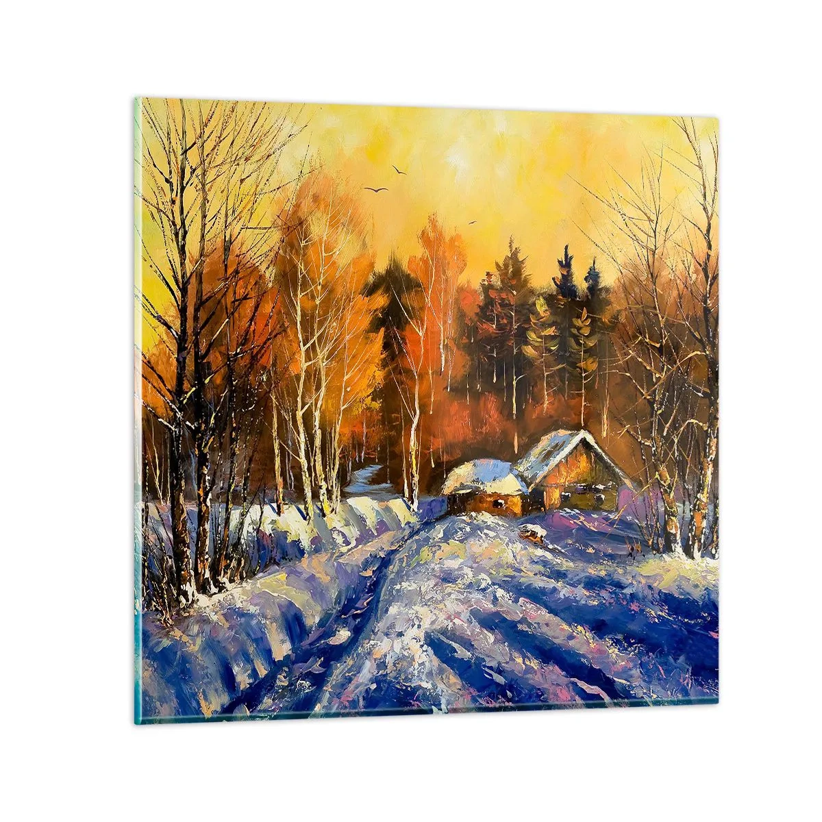 Schilderen op glas - Winter impressie in de zon - 30x30 cm