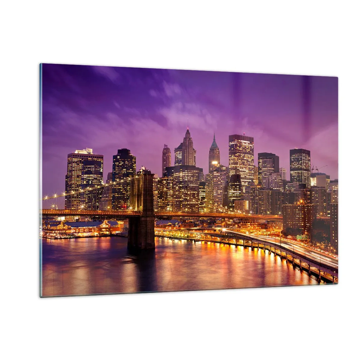 Schilderen op glas - Violet-goud Manhattan - 120x80 cm