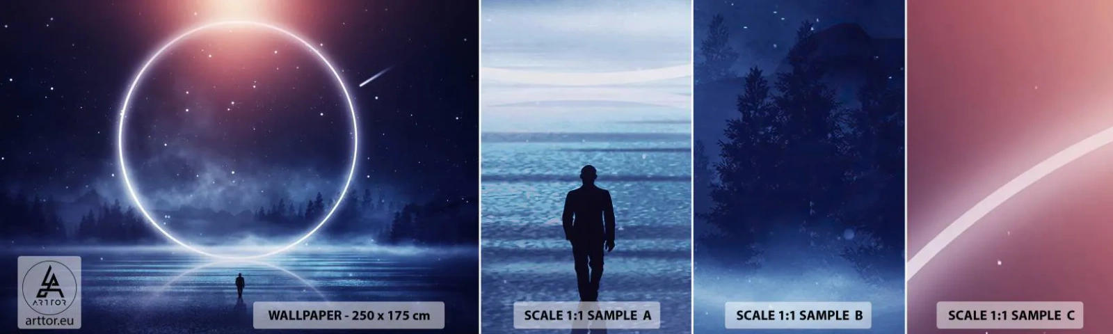 Fotobehang Staaltje Standard Eco - Ze zijn er al... - Fantasie, Kosmos, Landschap - 100x30 cm