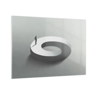 Schilderen op glas - Een minimalistisch silhouet van een man op een witte ring - 70x50cm - En wees hier slim - Moderne wanddecoratie voor woonkamer en slaapkamer ARTTOR