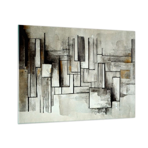 Schilderen op glas - Geometrische compositie van rechthoeken in gedempte grijstinten - 70x50cm - De kracht van eenvoud - Moderne wanddecoratie voor woonkamer en slaapkamer ARTTOR