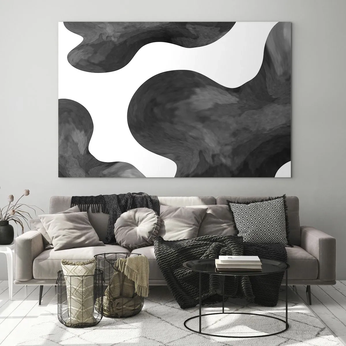 Schilderen op glas - Abstracte vormen in zwart-wittinten - 70x50cm - Melkweg - Moderne wanddecoratie voor woonkamer en slaapkamer ARTTOR