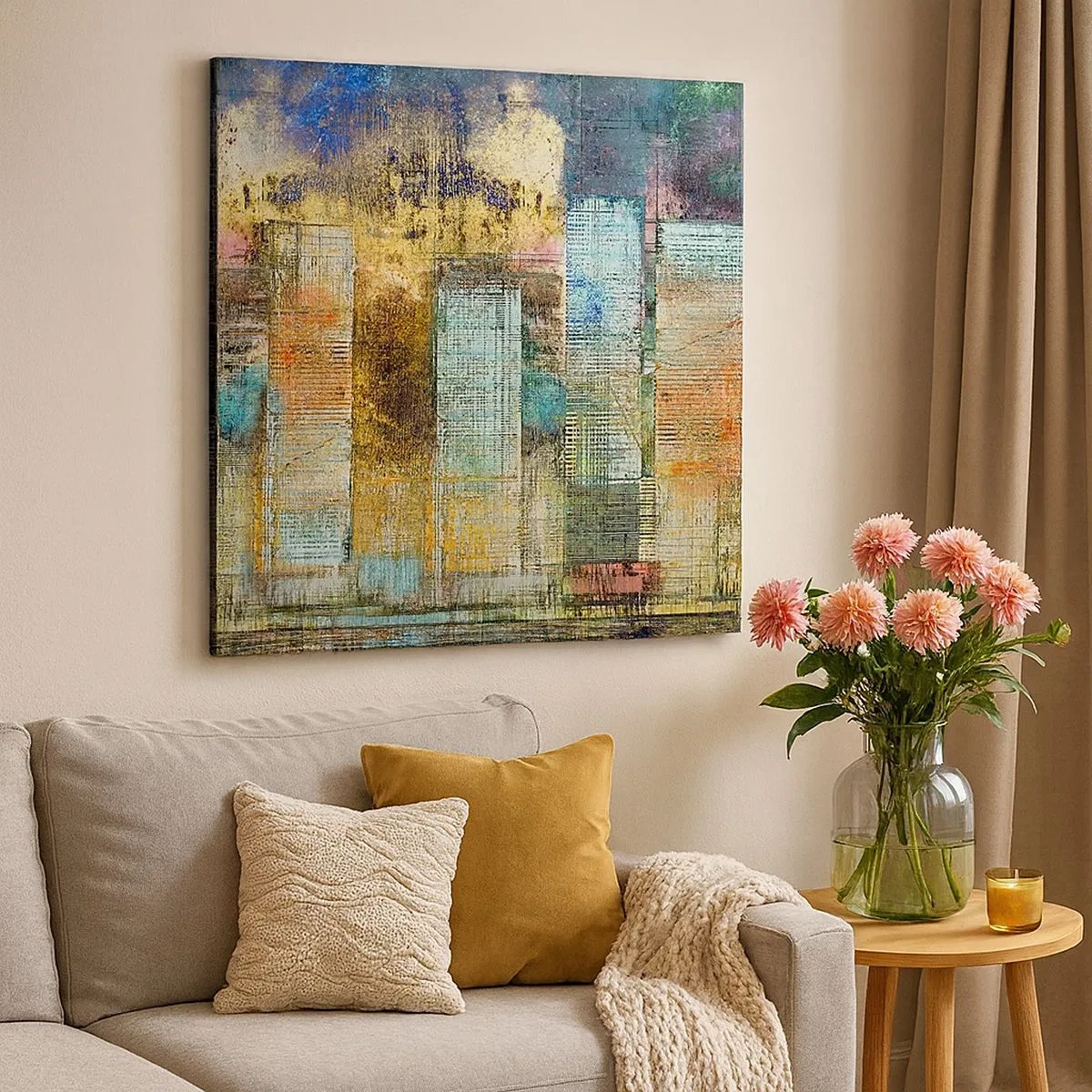 Schilderen op canvas - Een zonnige metropool - 30x30 cm