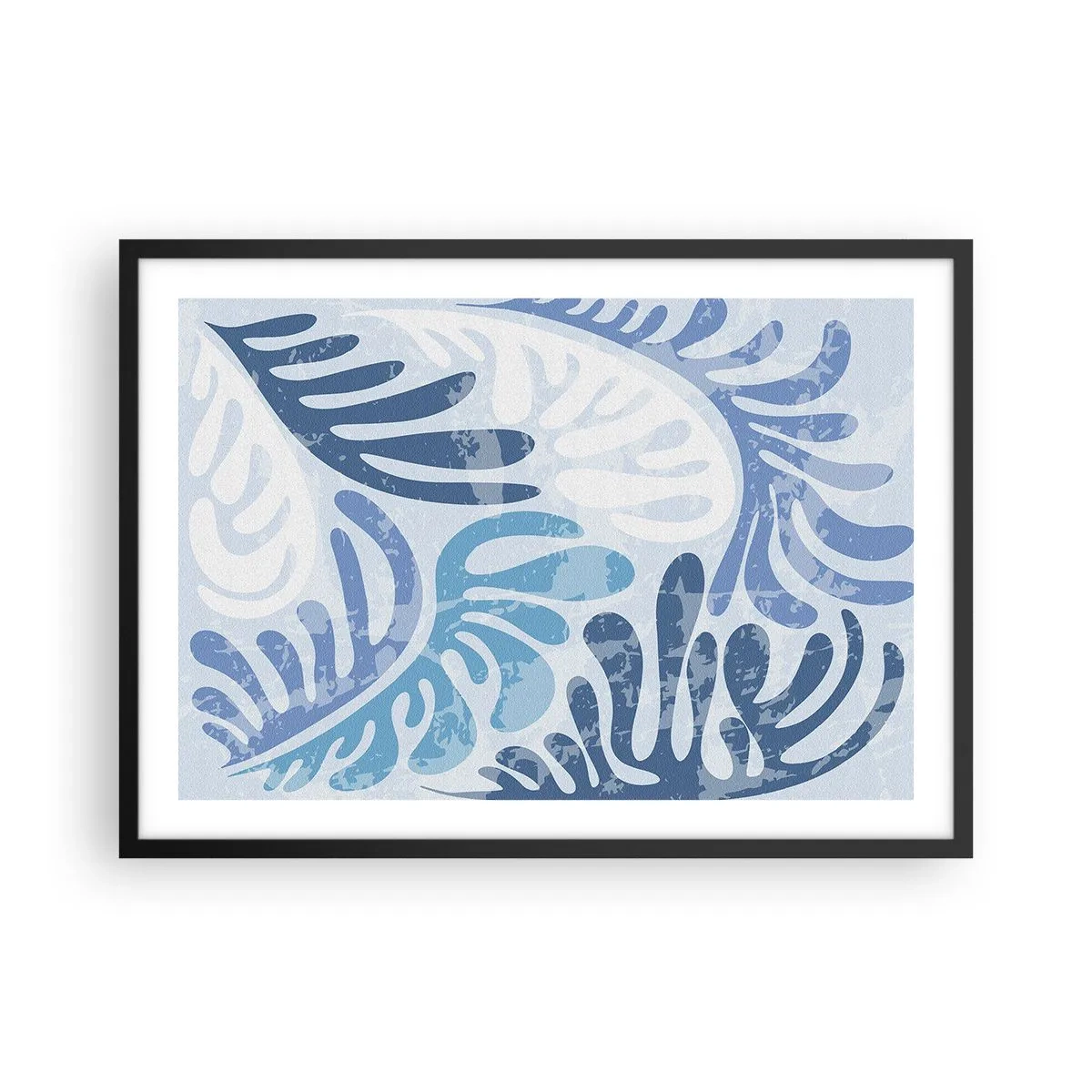 Poster in een zwarte lijst - Blauwe varens - 70x50 cm