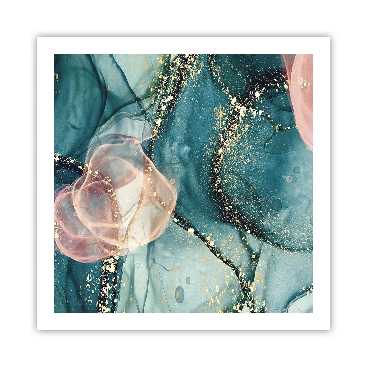 Poster - Zijdeblauw, tule roze - 60x60 cm