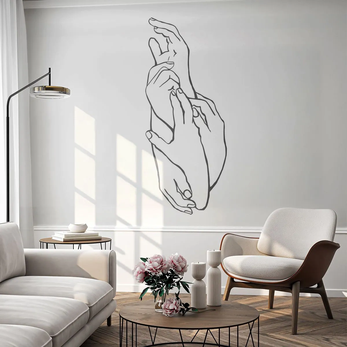 Fotobehang Standard Eco - Goede aanraking - Handen, Lijn, Minimalisme - 150x105 cm
