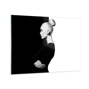 Schilderen op glas - Zwart-witportret van een vrouw in een elegante knot - 70x50cm - Gewoon een vrouw - Moderne wanddecoratie voor woonkamer en slaapkamer ARTTOR
