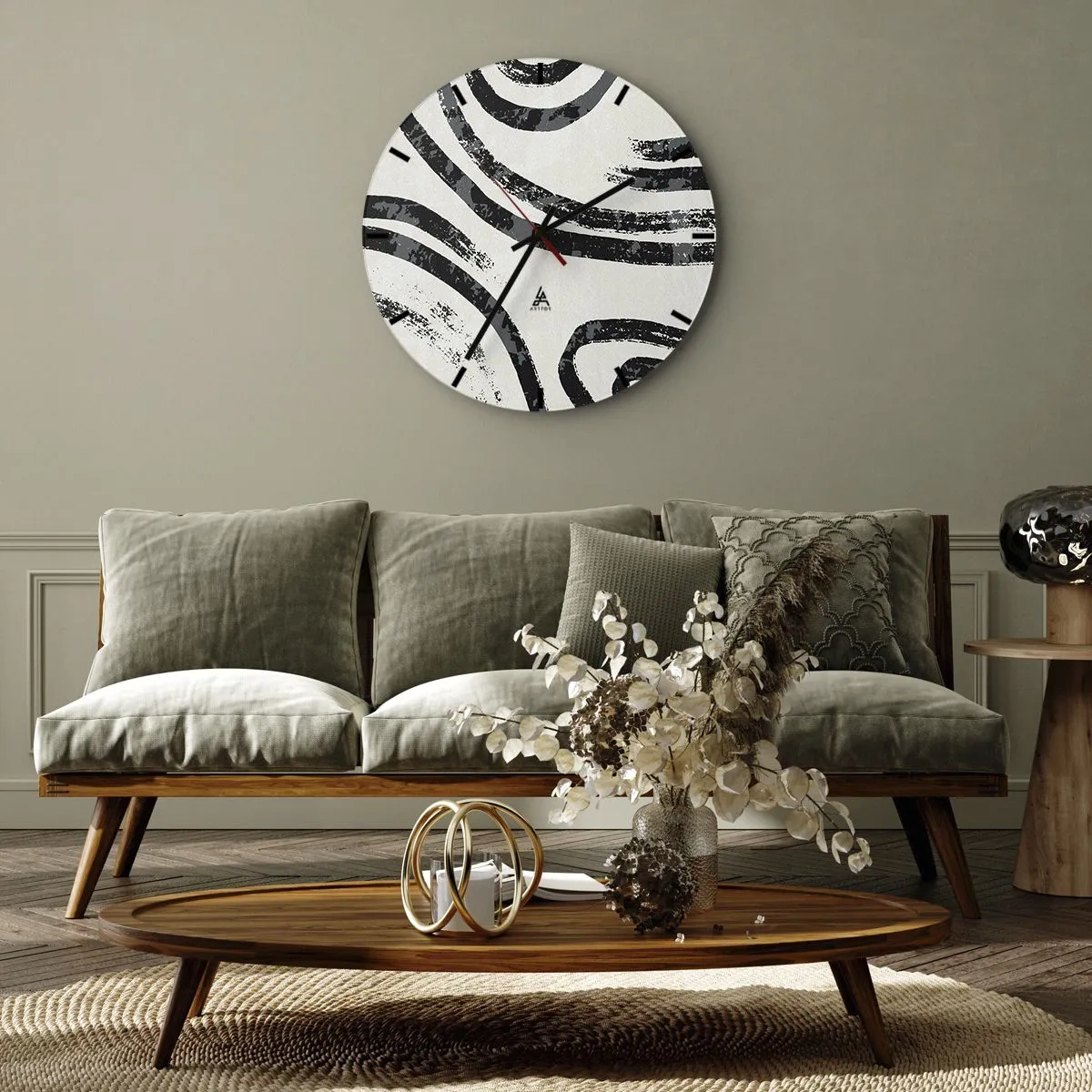 Wandklok - Klok - Zwarte en grijze bogen op een lichte achtergrond in een minimalistische stijl - 30x30cm - Half gestopt - Moderne wanddecoratie voor woonkamer, keuken en slaapkamer ARTTOR