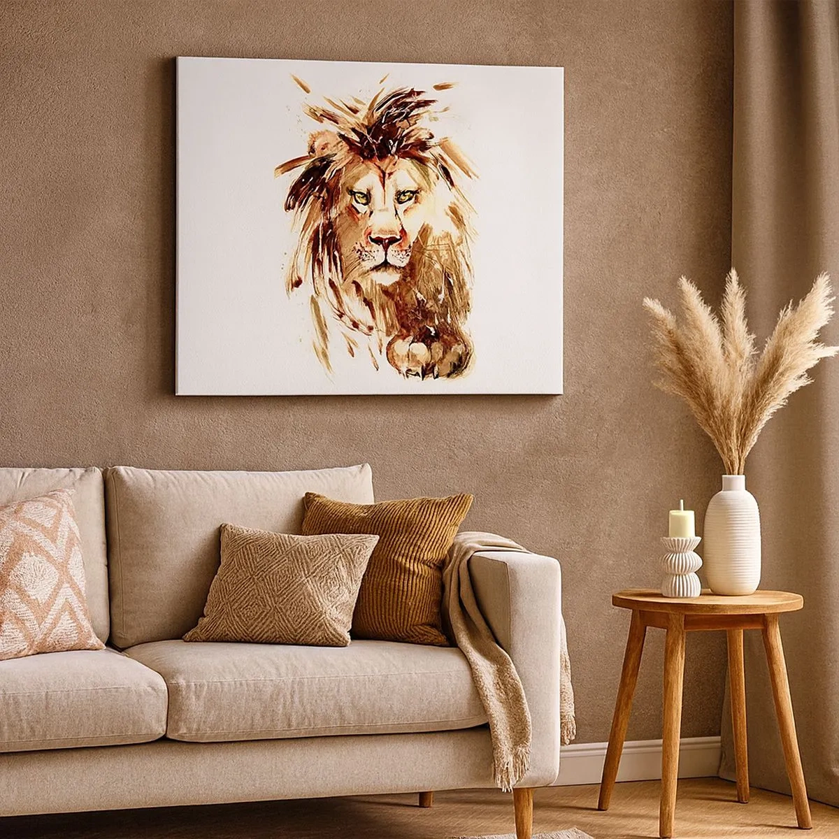 Schilderen op canvas - Aquarelportret van een leeuw met intense details - 70x50cm - Kracht en waardigheid - Moderne wanddecoratie voor woonkamer en slaapkamer ARTTOR