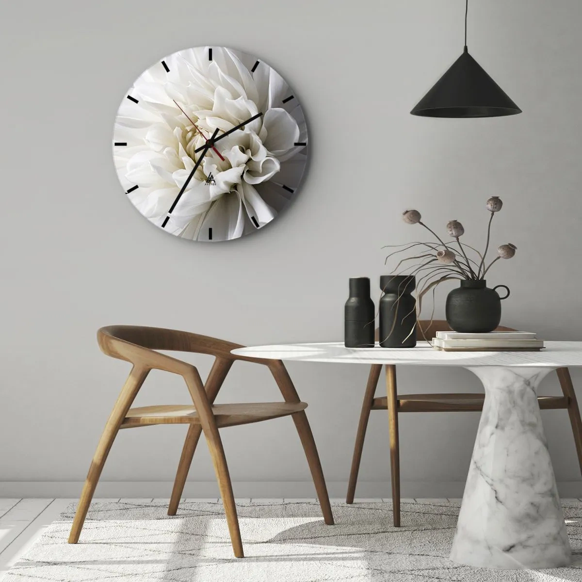 Wandklok - Klok - Een tere witte bloem met een close-up van de bloemblaadjes - 30x30cm - Ochtend van de bruid - Moderne wanddecoratie voor woonkamer, keuken en slaapkamer ARTTOR