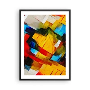 Poster in een zwarte lijst - Abstracte geometrische vormen in intense kleuren - 50x70cm - Een veelkleurig lagen koekje - Moderne wanddecoratie voor woonkamer en slaapkamer ARTTOR