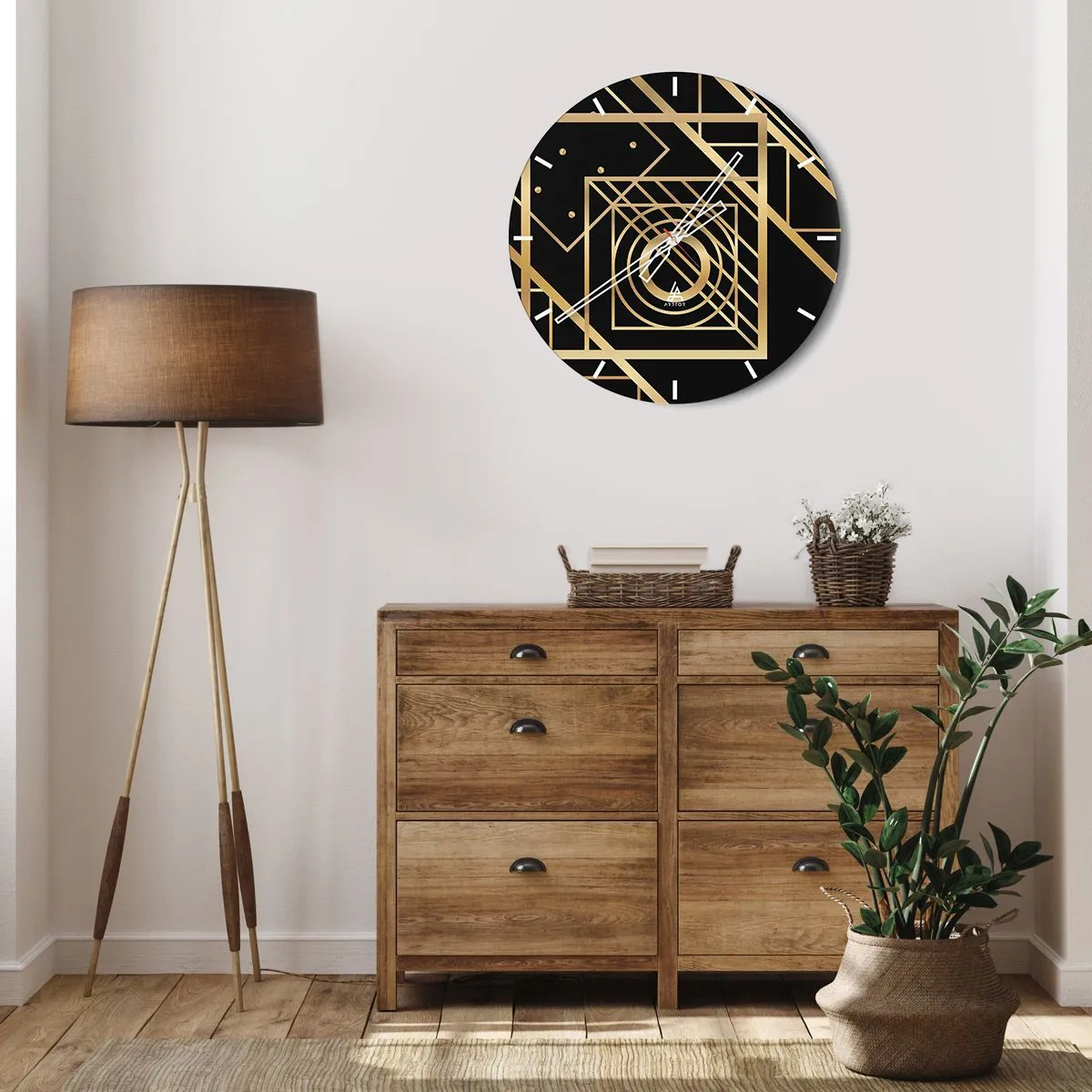 Wandklok - Klok - Gouden geometrie - 40x40 cm