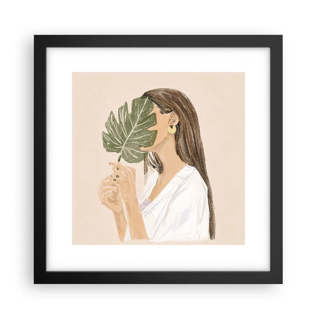 Poster in een zwarte lijst - Mysterieus portret met een waaier - 30x30 cm