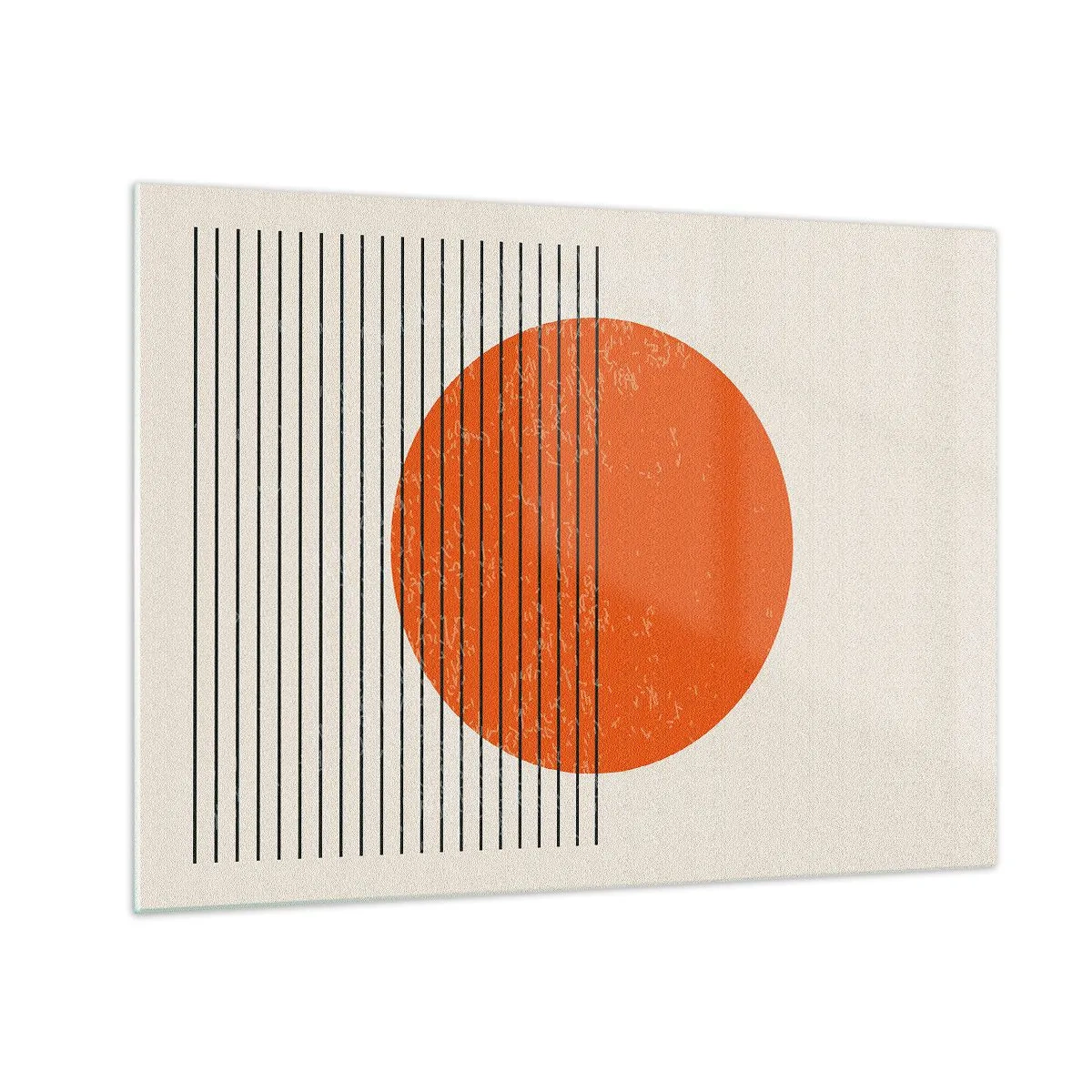 Schilderen op glas - Geometrische compositie met oranje cirkel en lijnen - 70x50cm - Altijd de zon - Moderne wanddecoratie voor woonkamer en slaapkamer ARTTOR