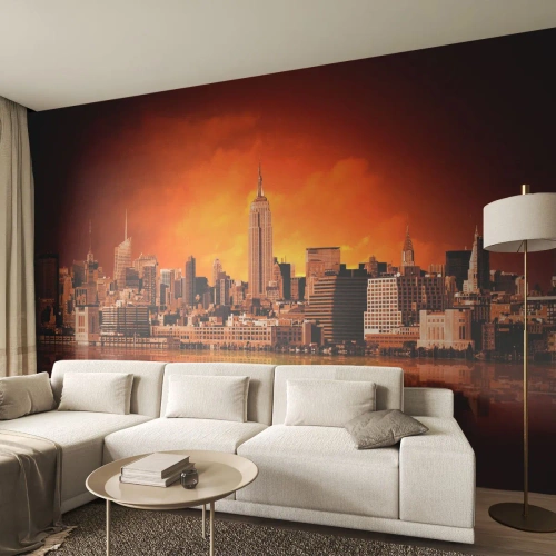 Zelfklevend Fotobehang Deluxe Sticker - Het grote stadspanorama in geel en brons - New York, Architectuur, Stad - 450x315 cm