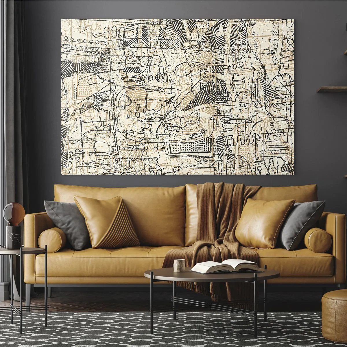Schilderen op glas - Een complexe abstracte structuur met geometrische en schetsmatige patronen. - 70x50cm - Het wacht om te worden gedecodeerd - Moderne wanddecoratie voor woonkamer en slaapkamer ARTTOR