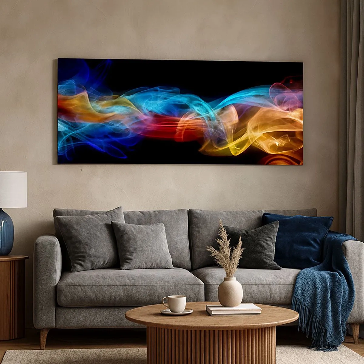 Schilderen op canvas - Regenboogdans van nevels - 100x40 cm