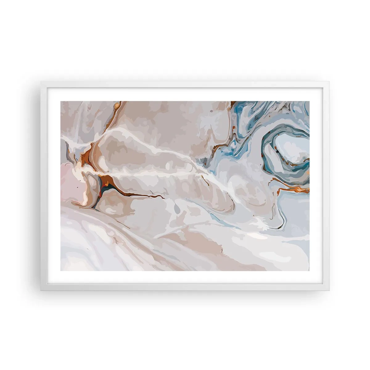 Poster in een witte lijst - Blauw kronkelt onder het wit - 70x50 cm