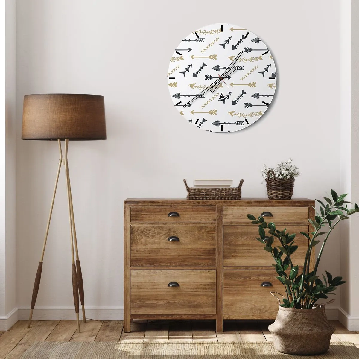 Wandklok - Klok - Decoratief patroon met verschillende pijlen op een witte achtergrond - 30x30cm - De droom van de boogschutter - Moderne wanddecoratie voor woonkamer, keuken en slaapkamer ARTTOR