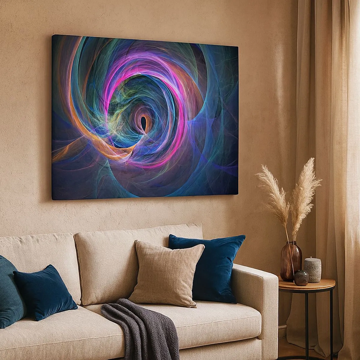Schilderen op canvas - Een abstracte werveling van kleuren in tinten paars, roze en blauw. - 70x50cm - Waar breng je me heen? - Moderne wanddecoratie voor woonkamer en slaapkamer ARTTOR