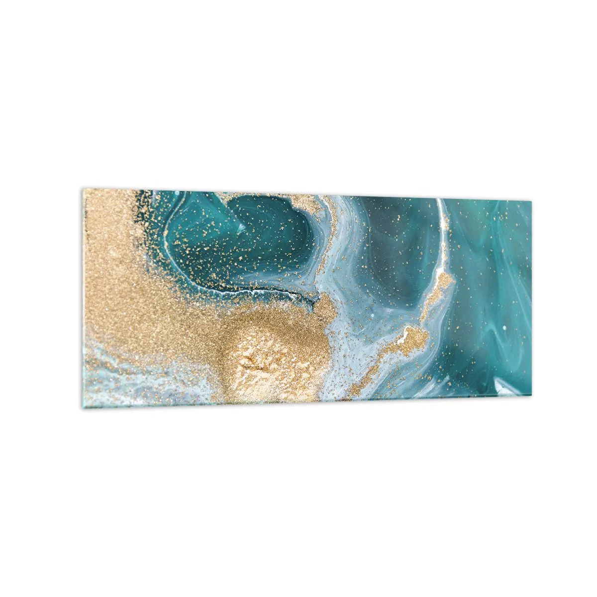 Schilderen op glas - Een werveling van goud en turkoois - 120x50 cm