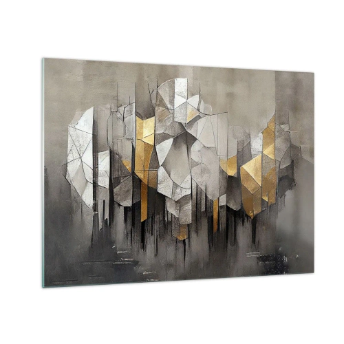 Schilderen op glas - Abstracte vormen in tinten grijs, wit en goud - 70x50cm - Compositie van ijs en licht - Moderne wanddecoratie voor woonkamer en slaapkamer ARTTOR