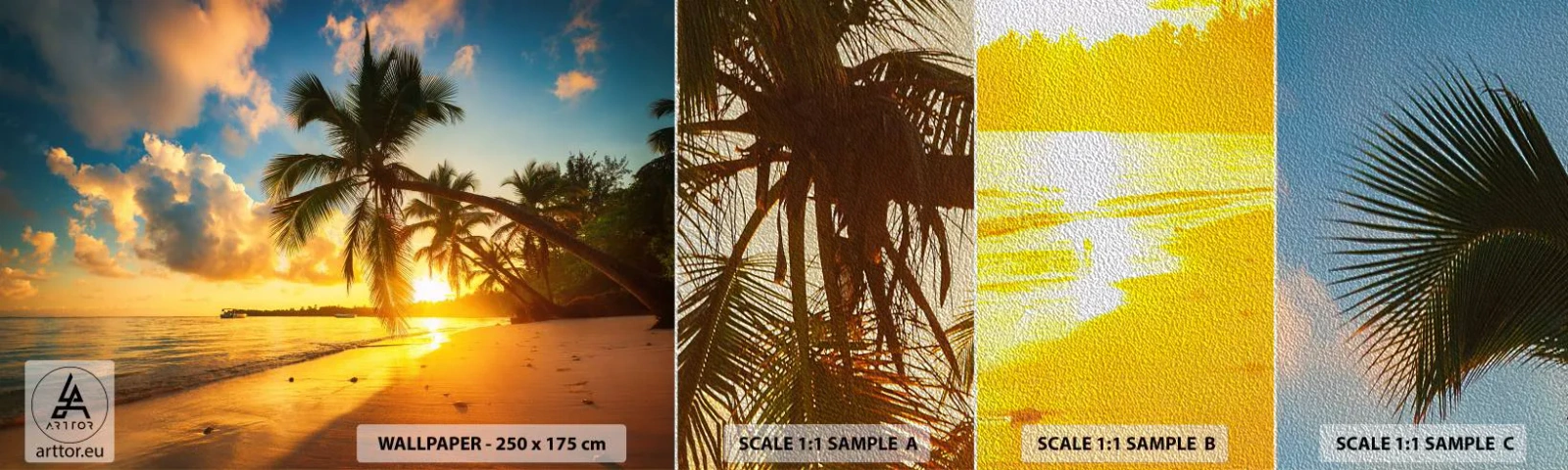 Fotobehang Monster Premium Sand - Caribische droom - Landschap, Kokospalm, Zee - 100x30 cm