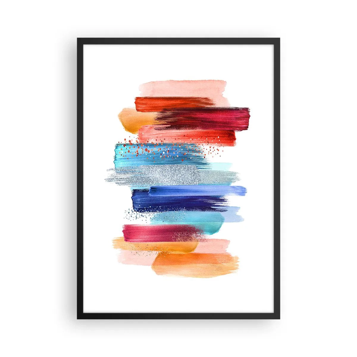 Poster in een zwarte lijst - Kleurrijke abstracte penseelstreken op een witte achtergrond - 50x70cm - Omhoog en omlaag - Moderne wanddecoratie voor woonkamer en slaapkamer ARTTOR