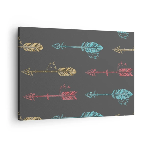 Schilderen op canvas - Gestileerd pijlpatroon in pastelkleuren op een donkere achtergrond - 70x50cm - In de verordening - Moderne wanddecoratie voor woonkamer en slaapkamer ARTTOR
