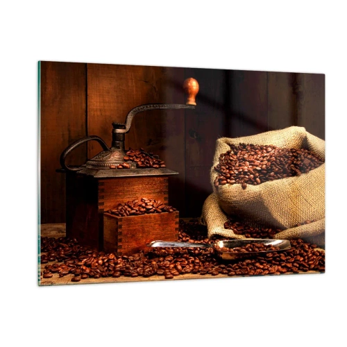 Schilderen op glas - Stilleven met koffiebonen en een molen - 120x80 cm