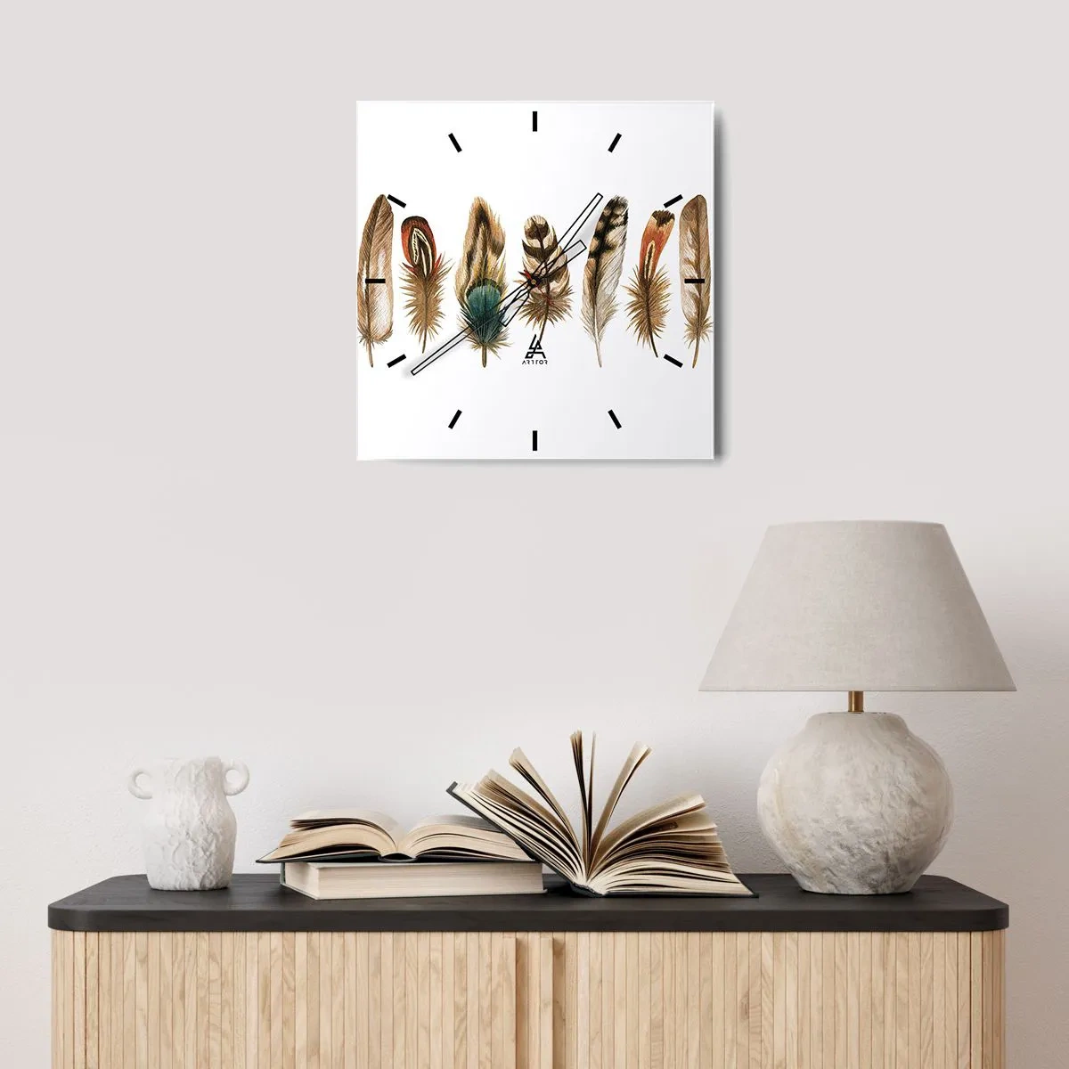 Wandklok - Klok - Een gevederde variatie - 30x30 cm
