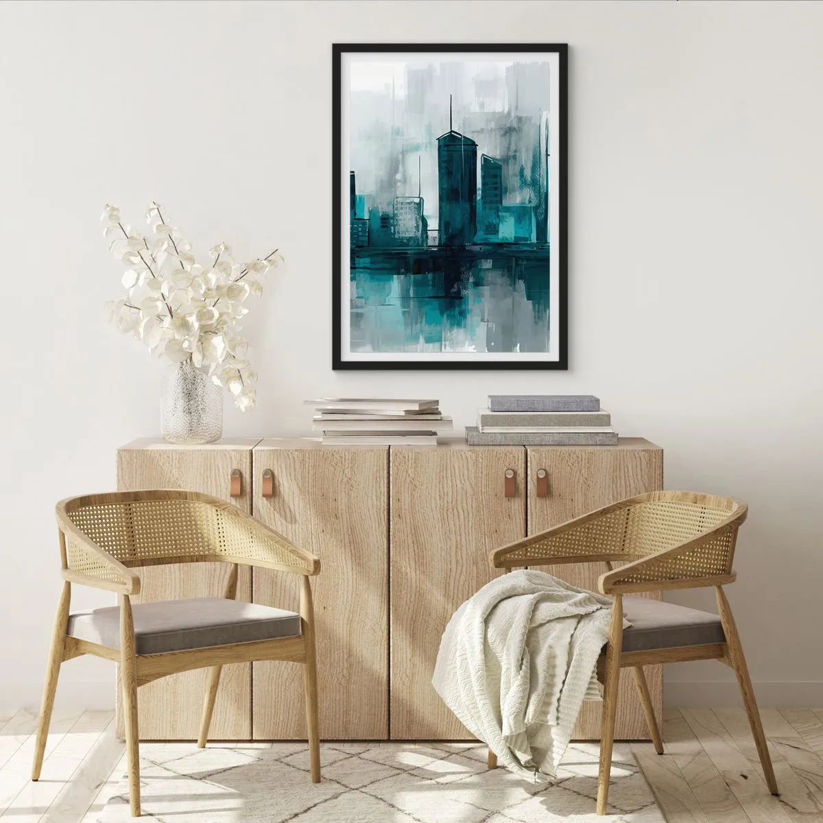 Poster in een zwarte lijst - Een stad in de kleur van regen - 70x100 cm