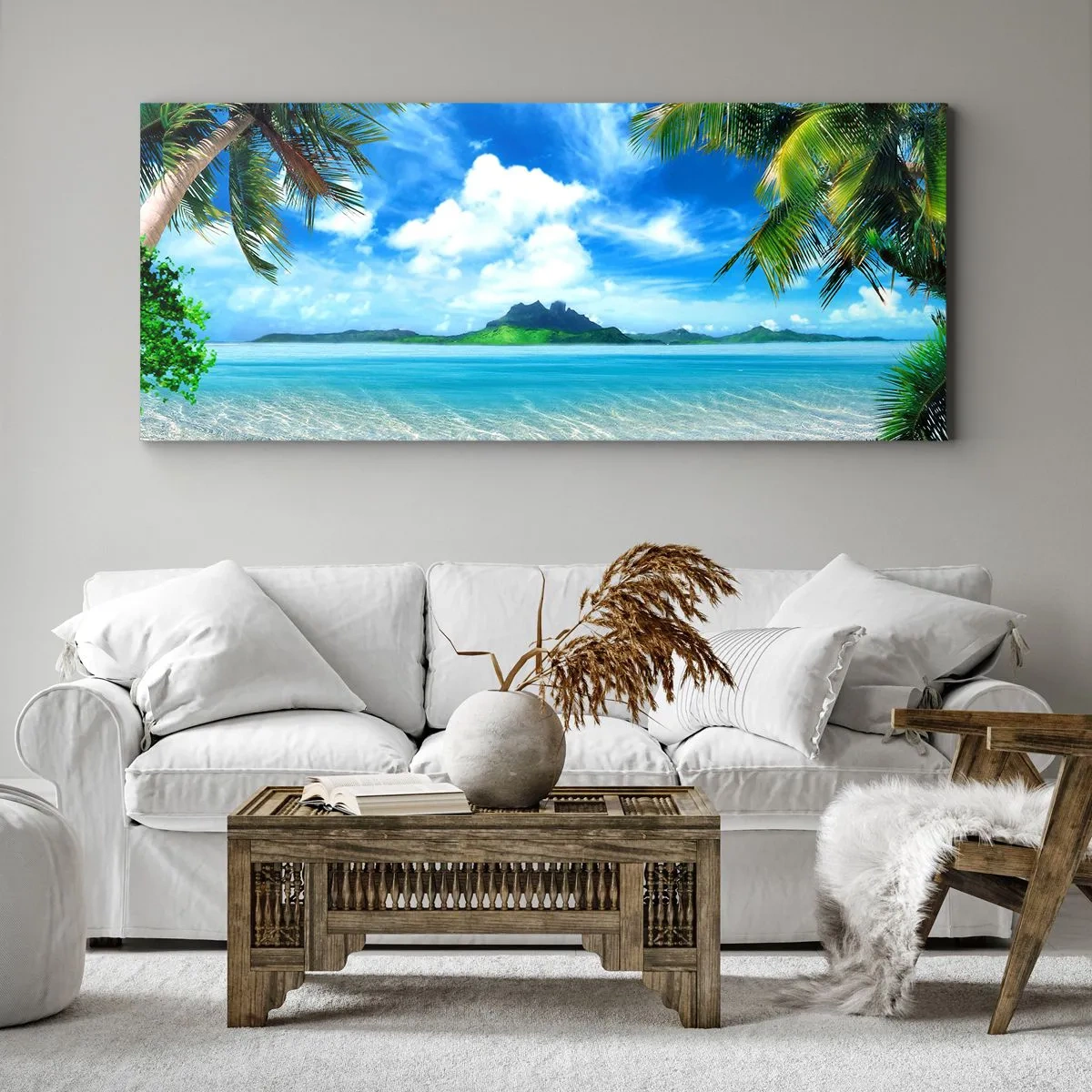 Schilderen op canvas - Het azuur van de tropen - 160x50 cm