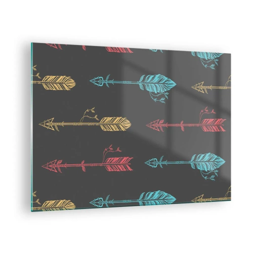 Schilderen op glas - Kleurrijke pijlen op een donkere achtergrond in een grafische lay-out - 70x50cm - In de verordening - Moderne wanddecoratie voor woonkamer en slaapkamer ARTTOR