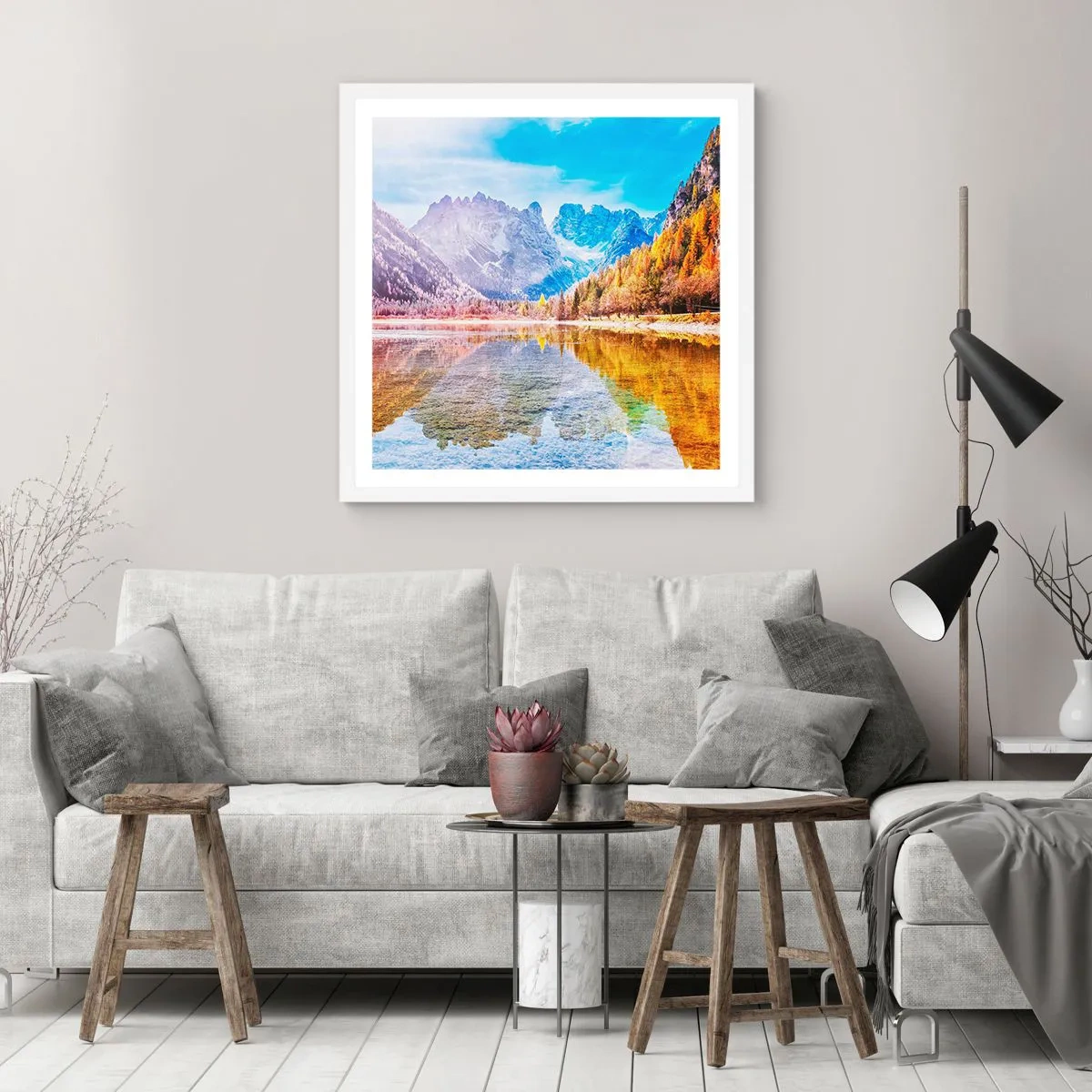 Poster in een witte lijst - En het is al herfst in de bergen - 40x40 cm